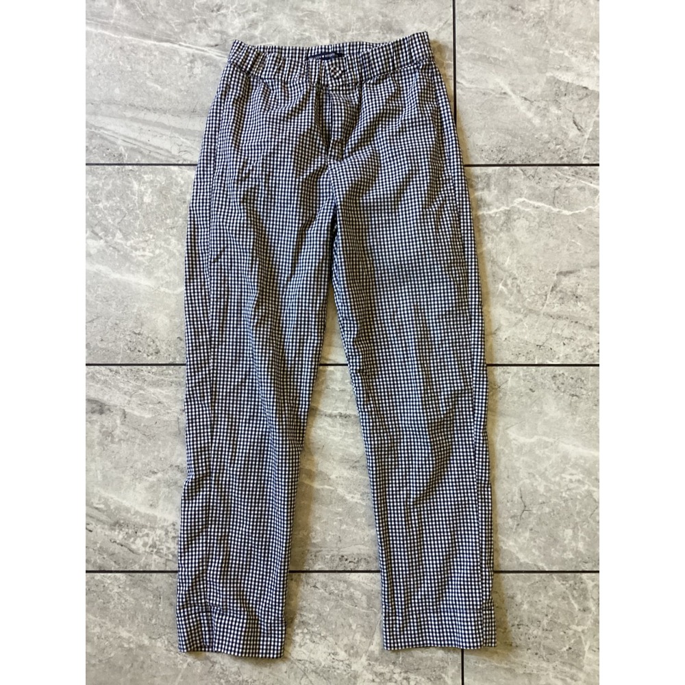 Brandy Melville Tilden Gingham Pants Navy Blue White Check Straight Leg Cotton